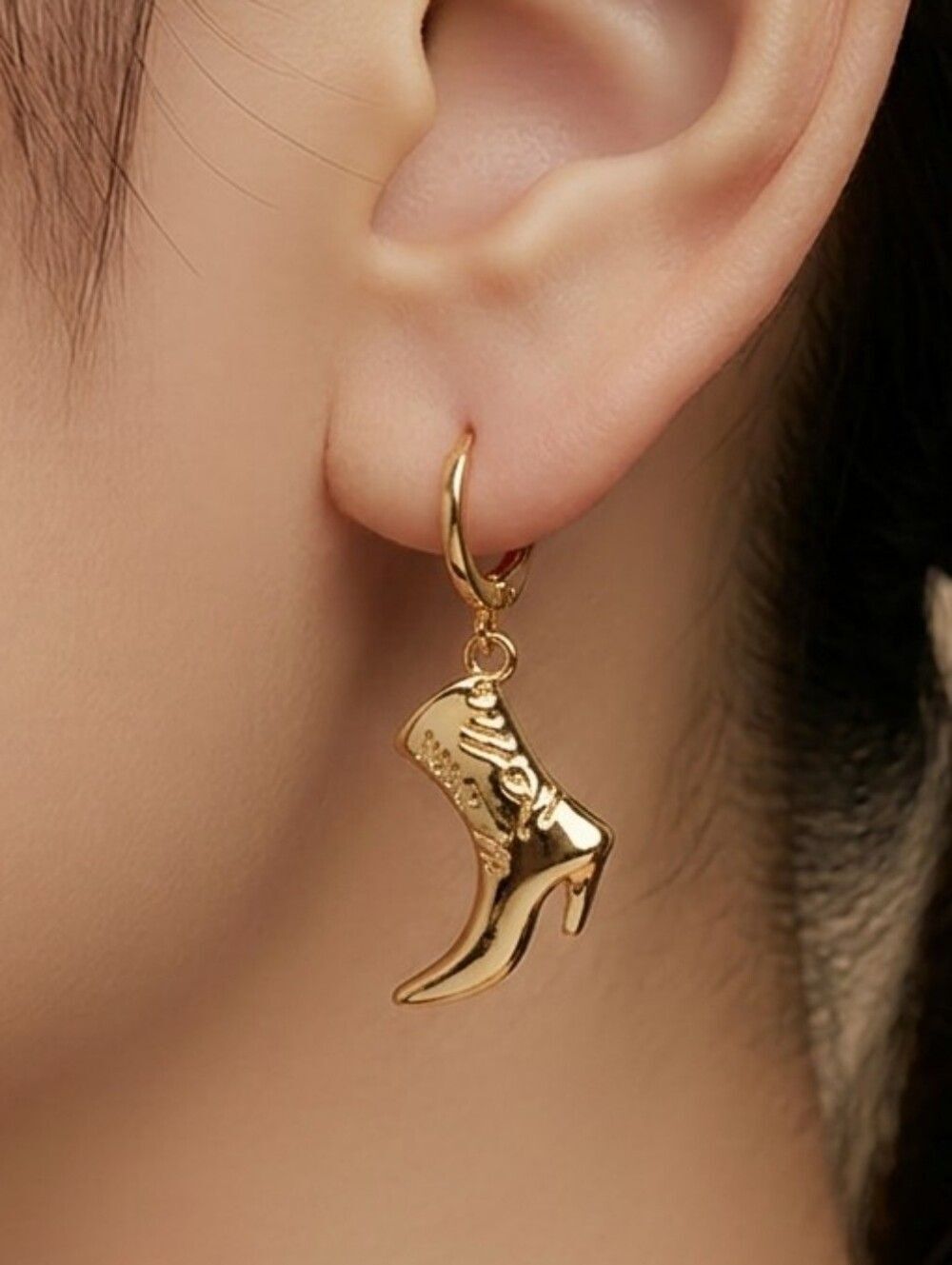Cowboy Boot Hat Earrings Gold Western Mismatched Huggie Hoops Rodeo Chic Jewelry